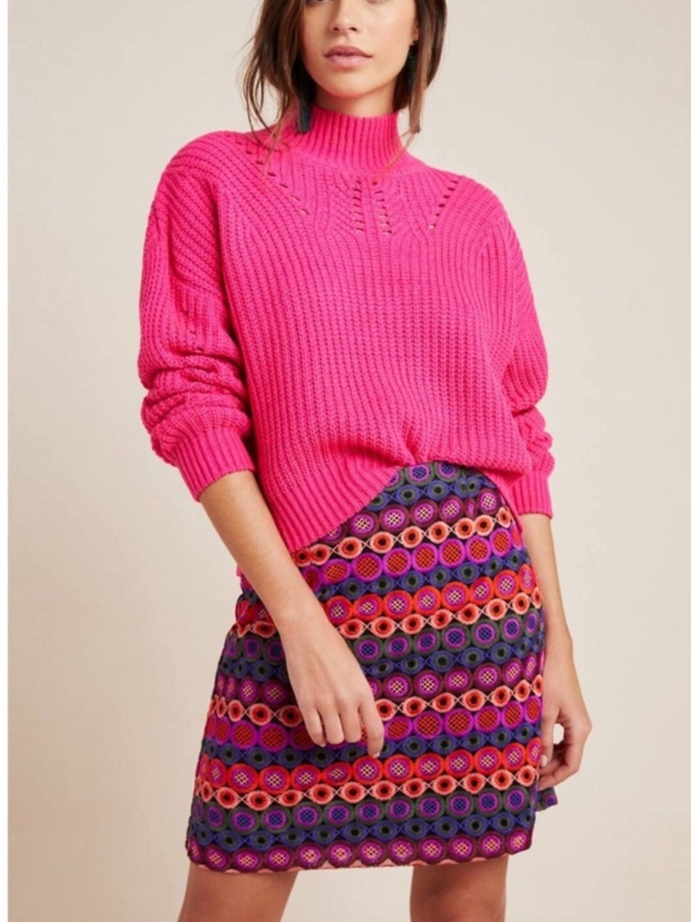 Hutch Ellen Embroidered Mini Skirt Anthropologie Multicolor A-Line Size 12 Boho